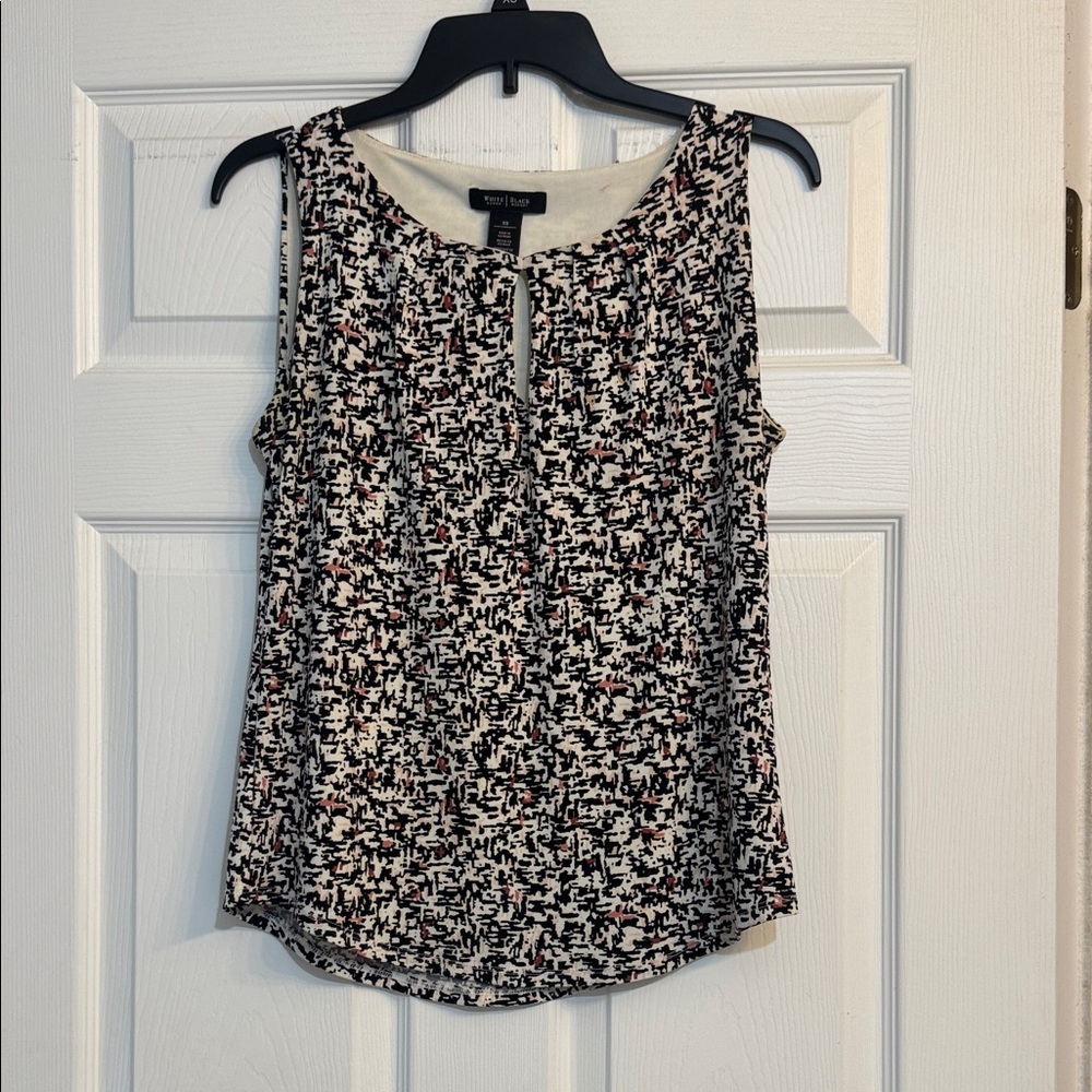 White House Black Market Black Pink and White Patterned Tank Top